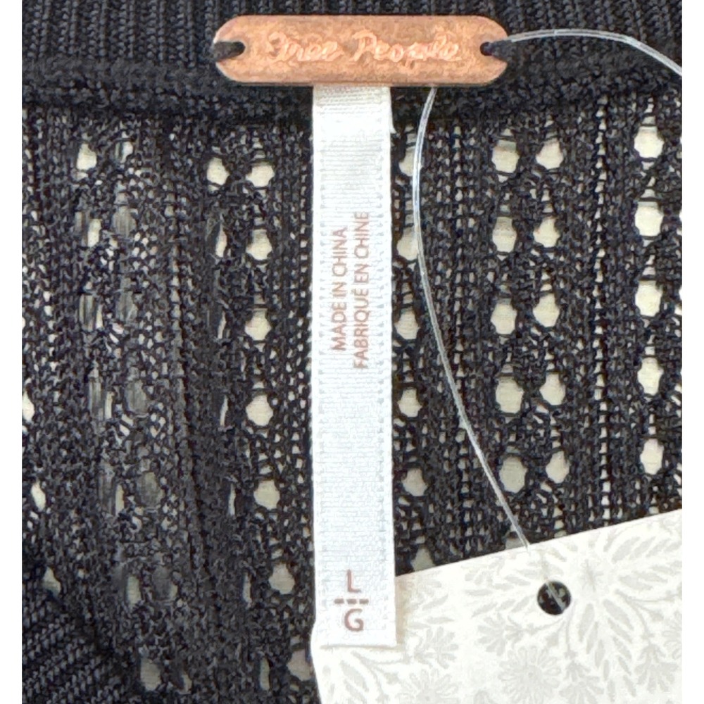 Free People Black Sheer Knit Long Sleeve Top‎ Lightweight Layering Size L - Picture 6 of 10